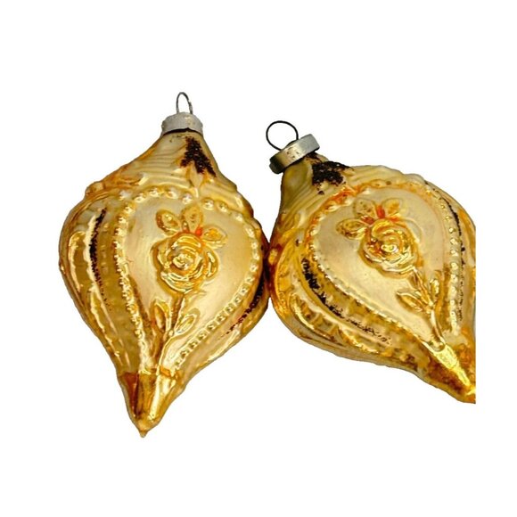 2 Antique Blown Glass Christmas Victorian Ornate Ornaments West Germany 4" - Picture 3 of 6